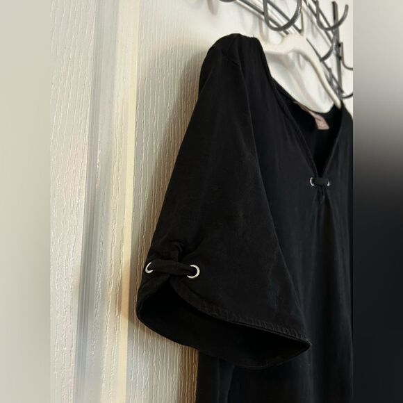 Chicos Black Short-Sleeve Tee grommet lace up‎ top size 2 women’s - Picture 6 of 12